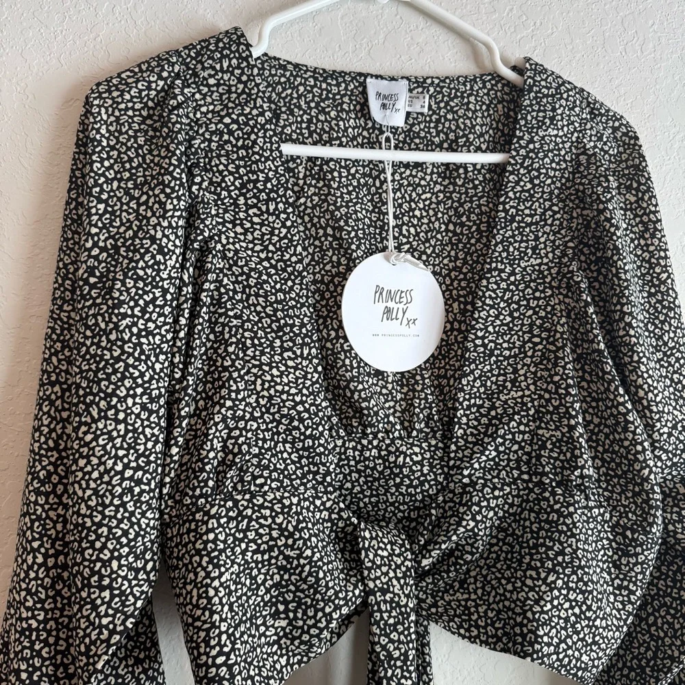 Princess Polly New Mood Tie Front Crop Blouse - Picture 4 of 7